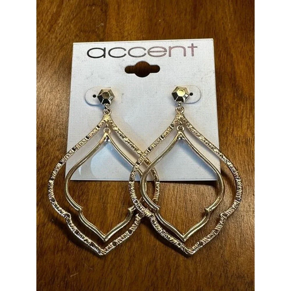Accent Gold Moroccan Double Hoop Dangle Earrings Boho NWT New Jewelry Gift